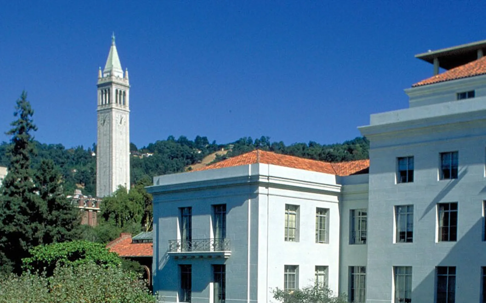 UC Berkeley campus buildings and Sather Tower; a campus architecture view.