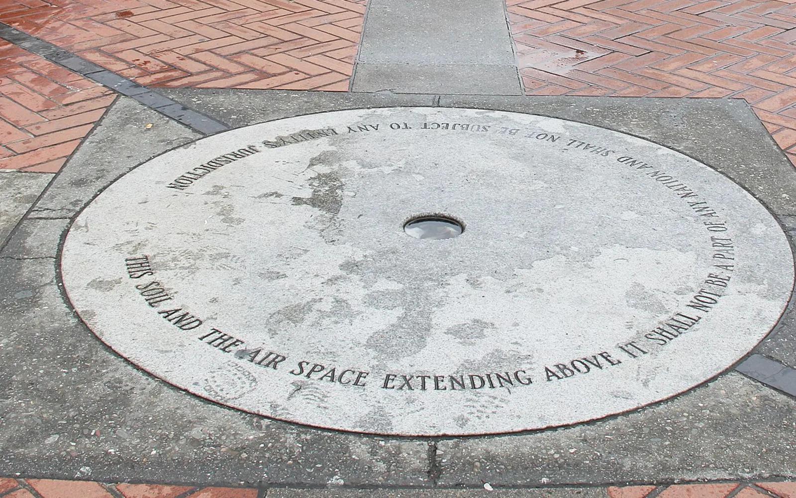 The Free Speech Monument embedded in paving at UC Berkeley’s Sproul Plaza.